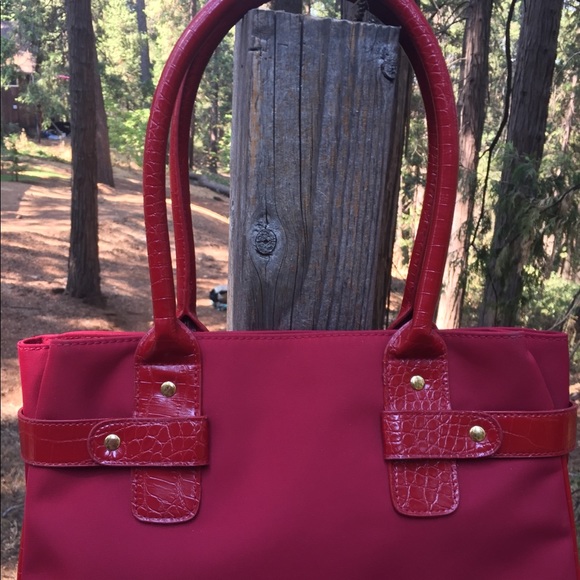 Cherry red  canvas ,Structured handle nylon  vintage nylon  vintage shoulder bag - Picture 12 of 16